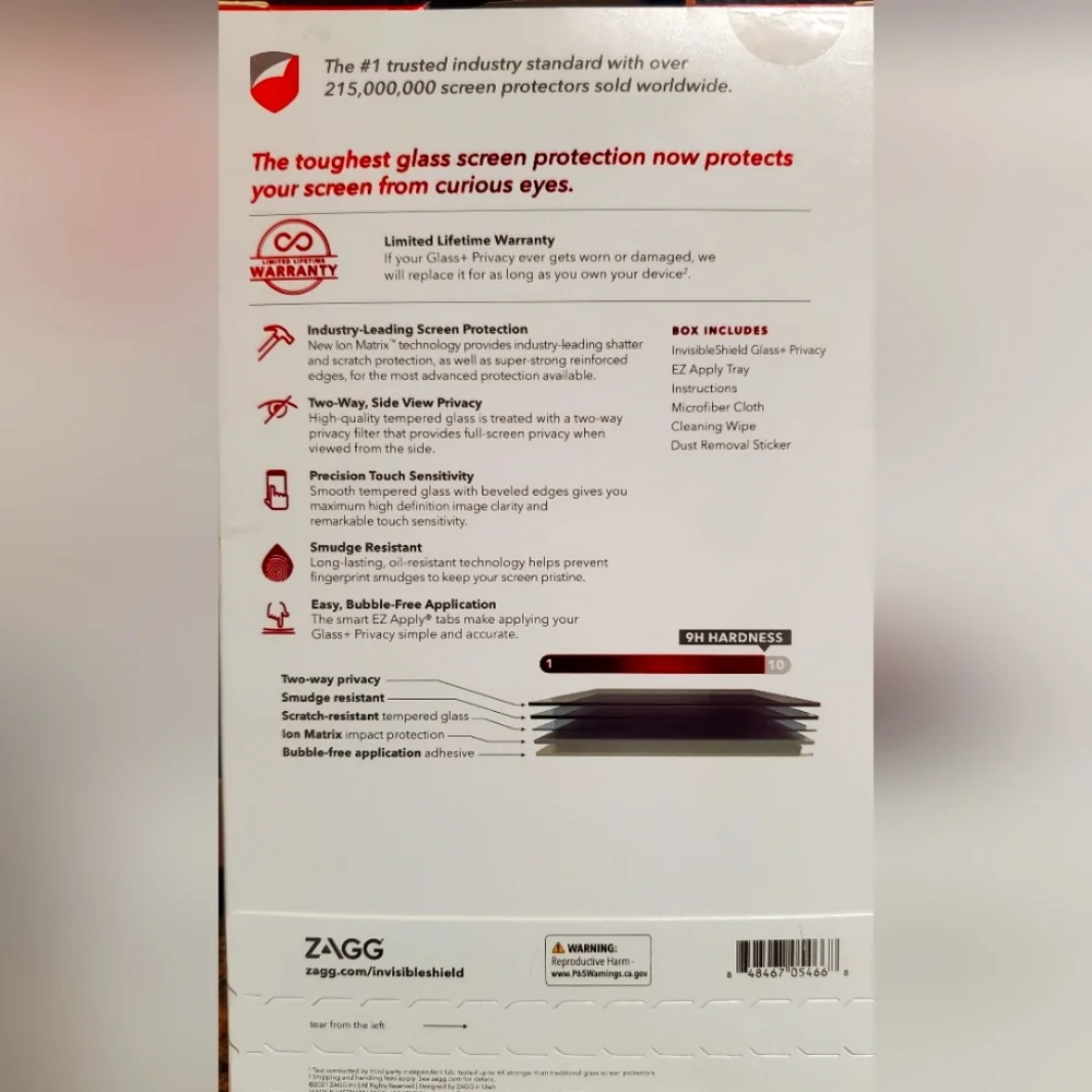 Zagg Invisible Shield Glass + Privacy for Iphone 8 Plus/7Plus/6s Plus/6 Plus